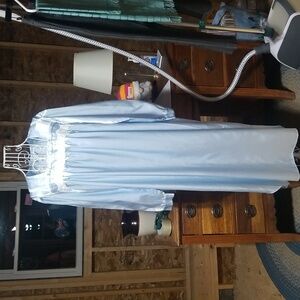 Sky blue satiny long, warm nightgown by Kathryn. Size small.